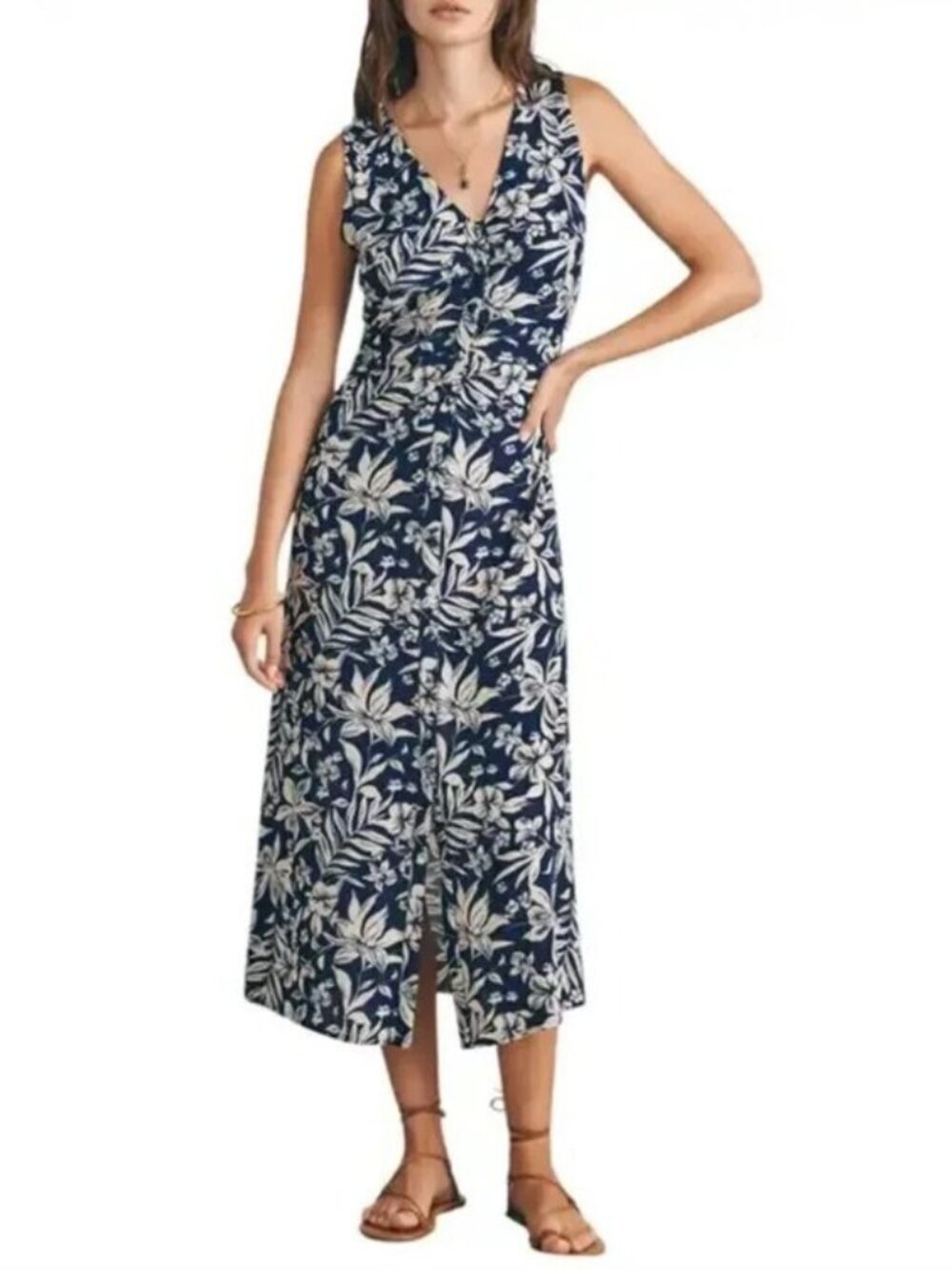 NEW Faherty Sorrento Navy Floral Sleeveless Midi Dress Small